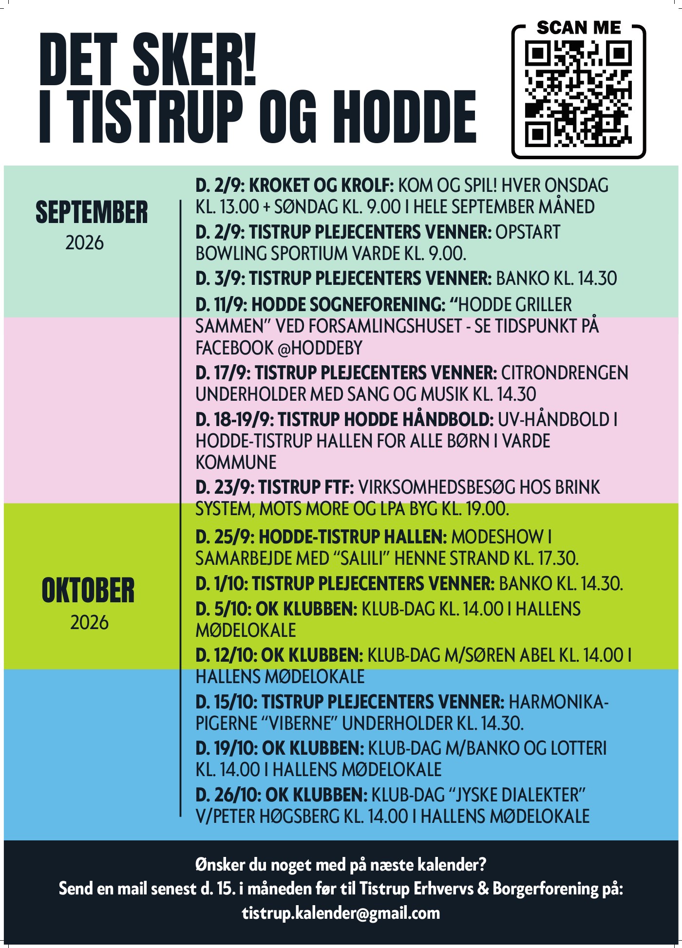 Det sker i Tistrup og Hodde – kalender for september og oktober 2026